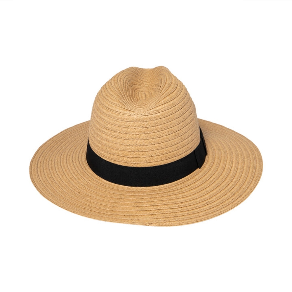 San Diago Hat Company Sparkle Straw Fedora Hat with Black Bow Band New